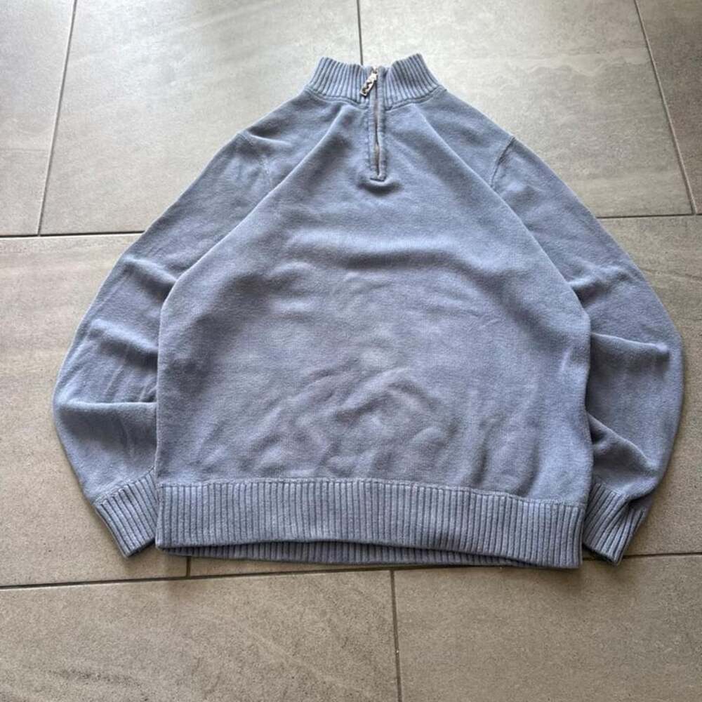 Eddie Bauer 100% Cotton Quarter Zip Sweater Dusty Blue Medium